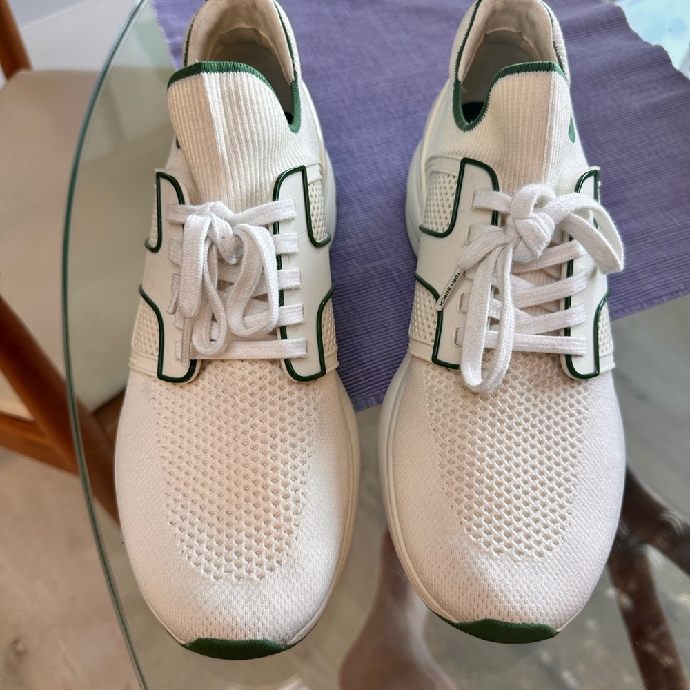 Tory Burch White and Green Athletic Shoes